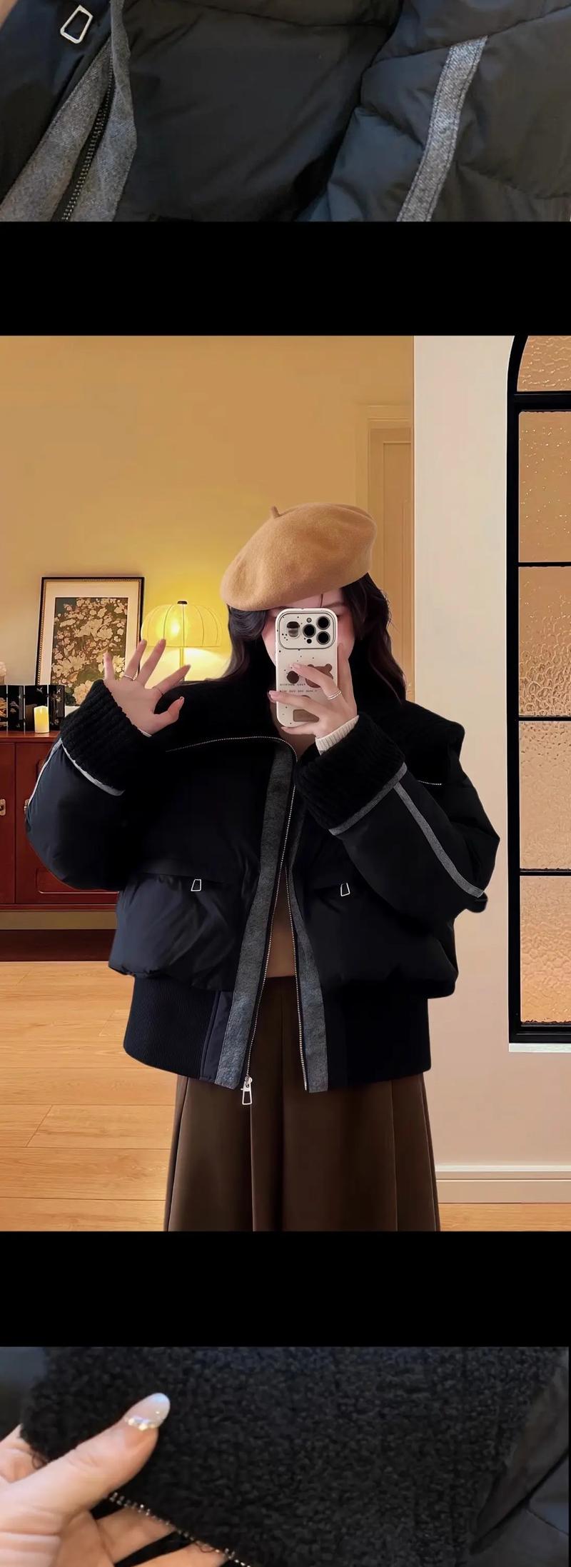 黑色短款女棉服怎么搭配好看