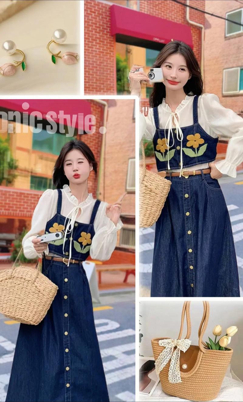 白色过膝牛仔连衣裙怎么搭配图片