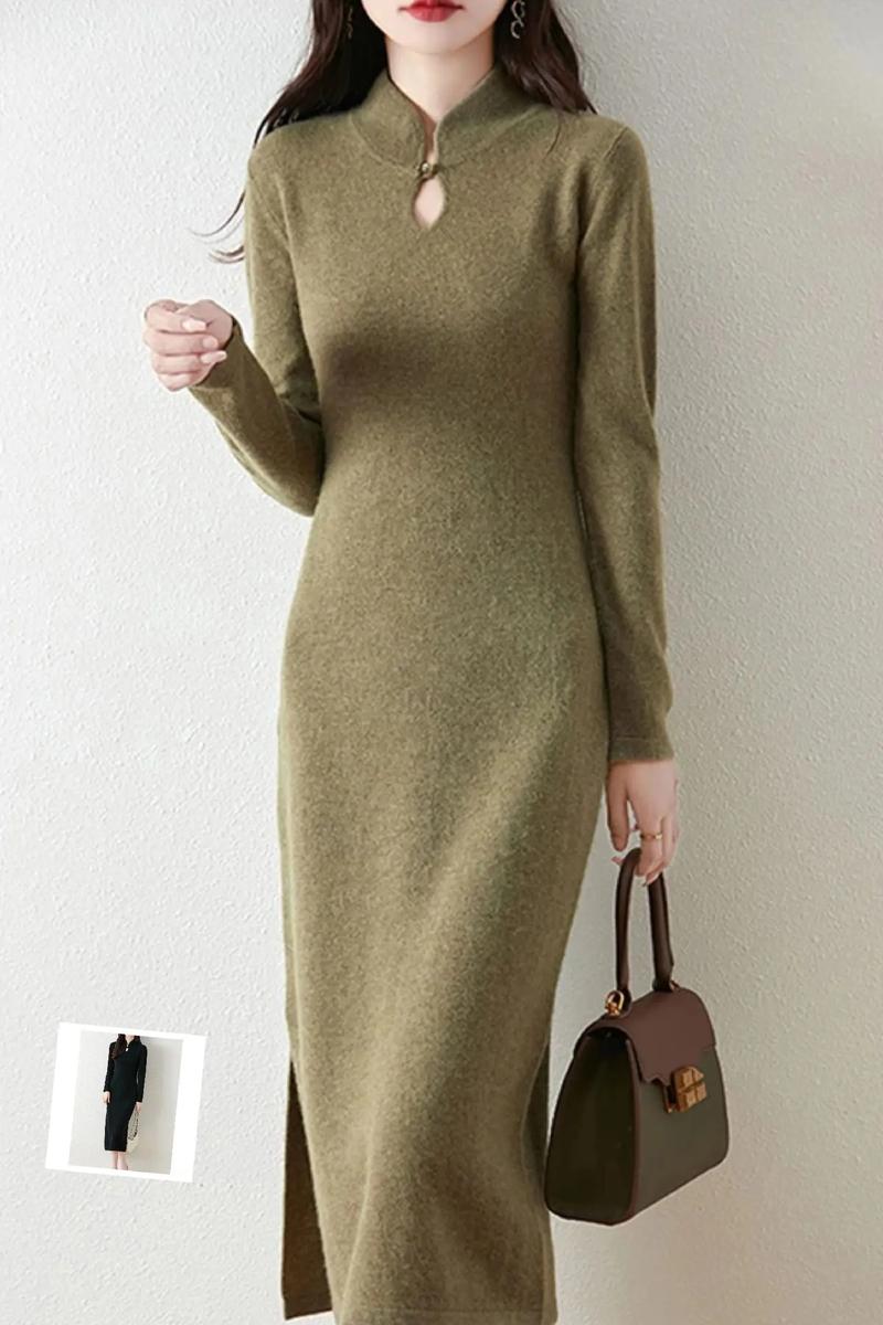 针织羊毛连衣裙怎么搭配衣服