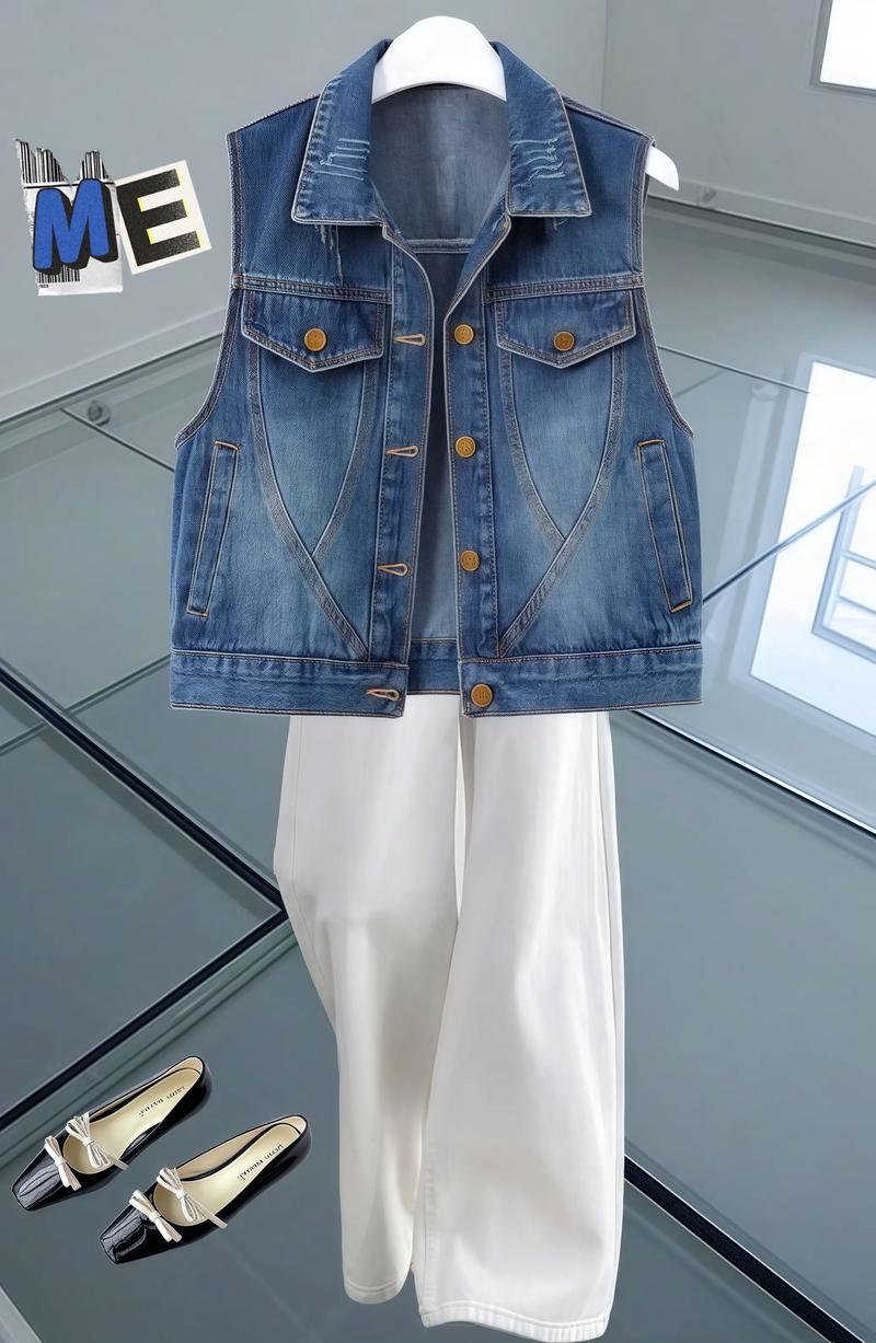 休闲牛仔背心怎么搭配