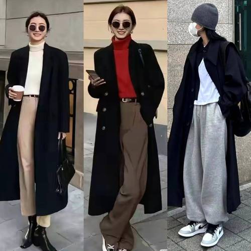 女士黑呢子大衣怎么搭配图片