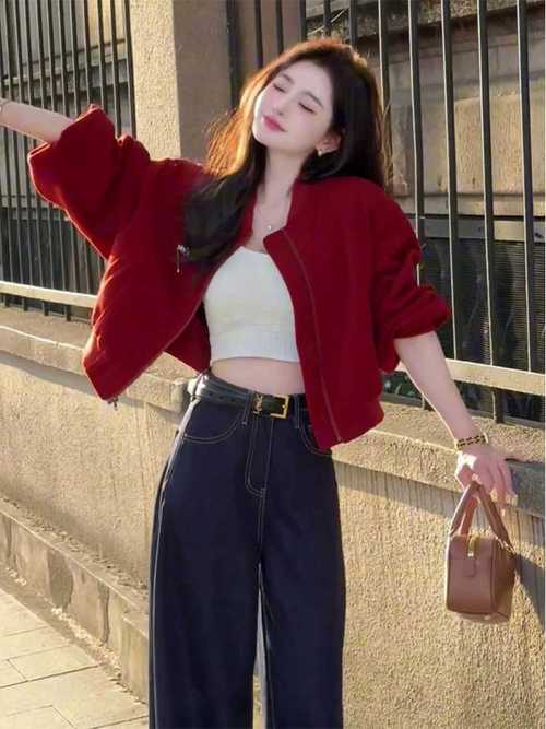 红色短上衣外套怎么搭配衣服图片大全