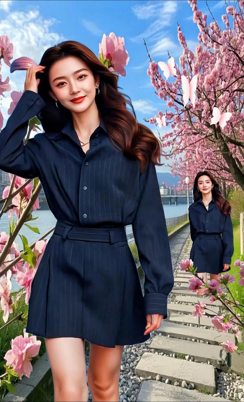 藏蓝色条纹裙怎么搭配