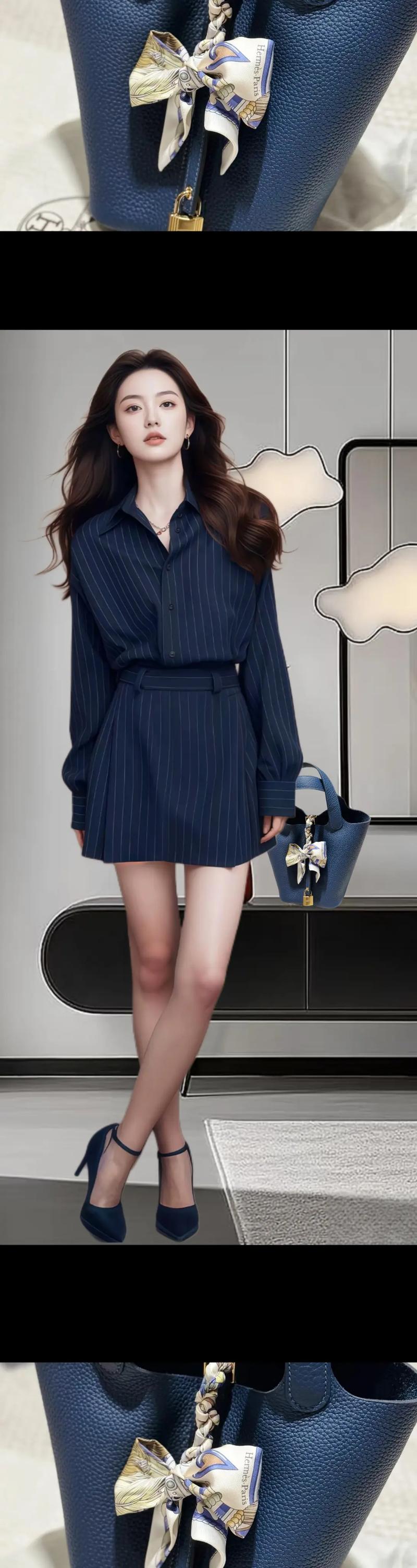 藏蓝色条纹裙怎么搭配