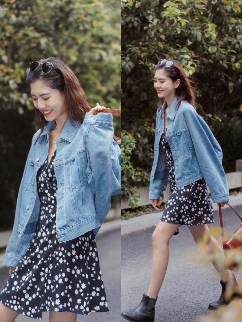 牛仔外套怎么搭配长裙