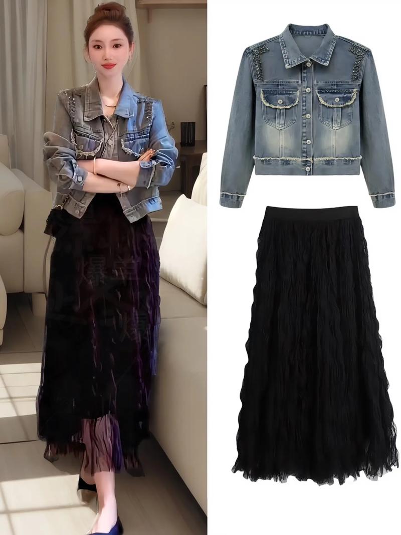 牛仔外套怎么搭配长裙