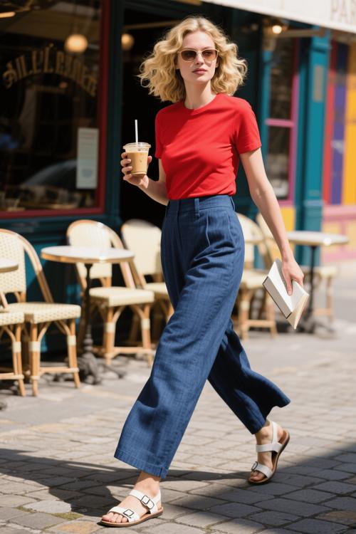 藏蓝色阔腿裤怎么搭配