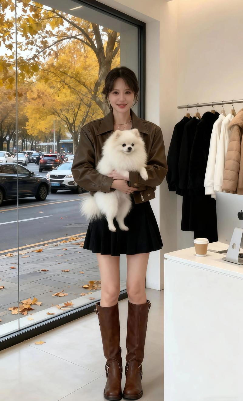 米色中长皮衣怎么搭配图片