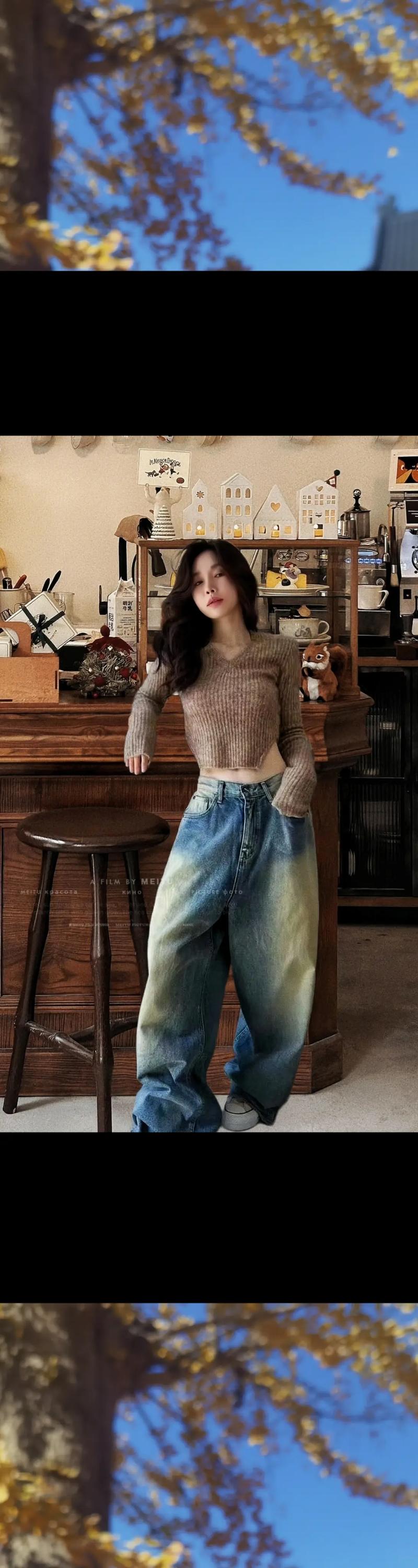 开叉短装毛衣怎么搭配