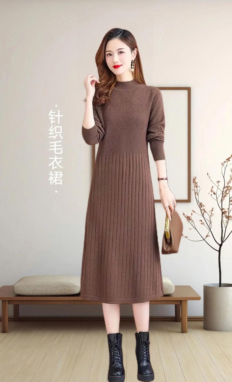 秋冬过膝中长连衣裙怎么搭配