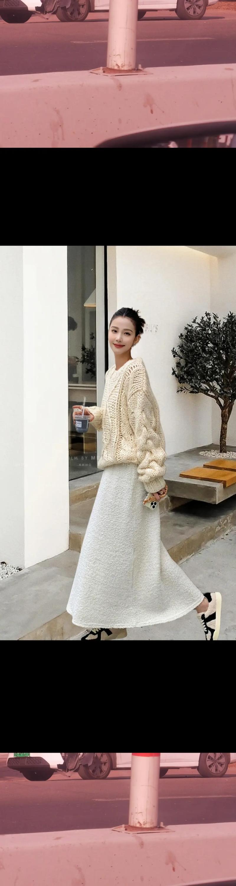 大白色长款毛衣怎么搭配衣服