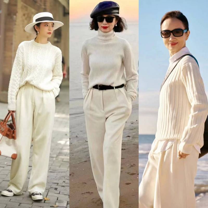 大白色长款毛衣怎么搭配什么裤子好看