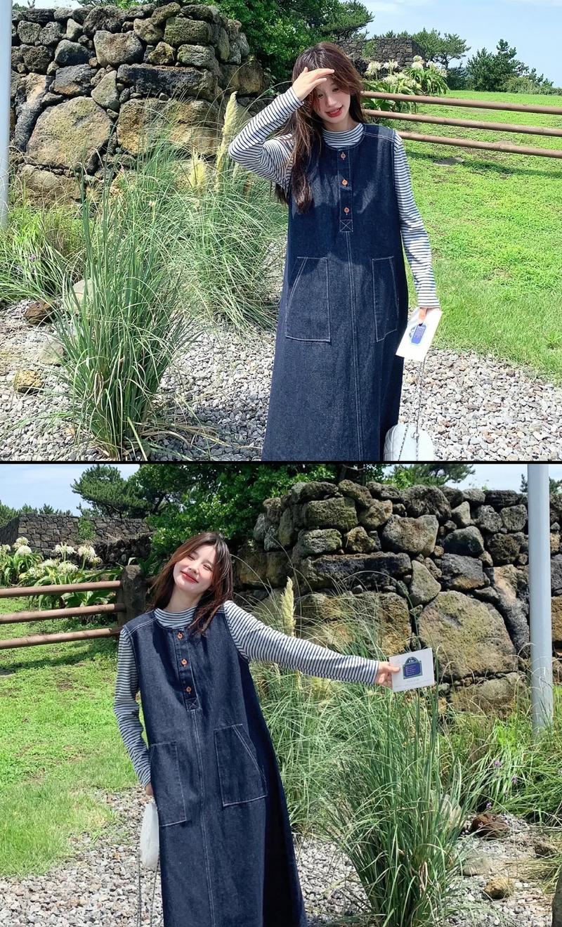 休闲牛仔背带长裙怎么搭配什么外套好看