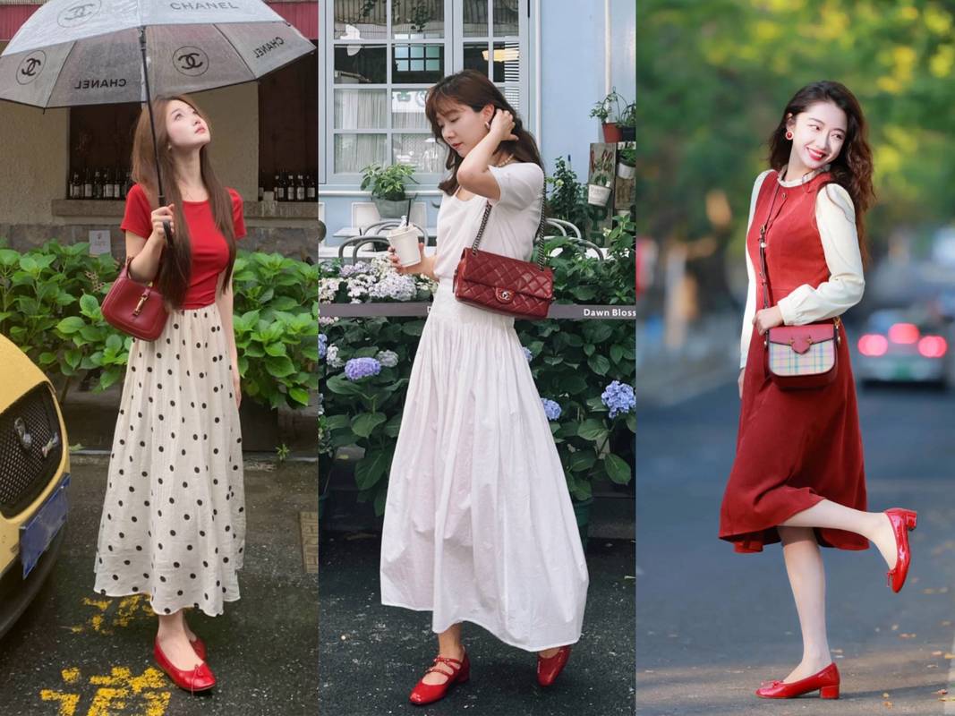 矮跟红鞋怎么搭配衣服图片