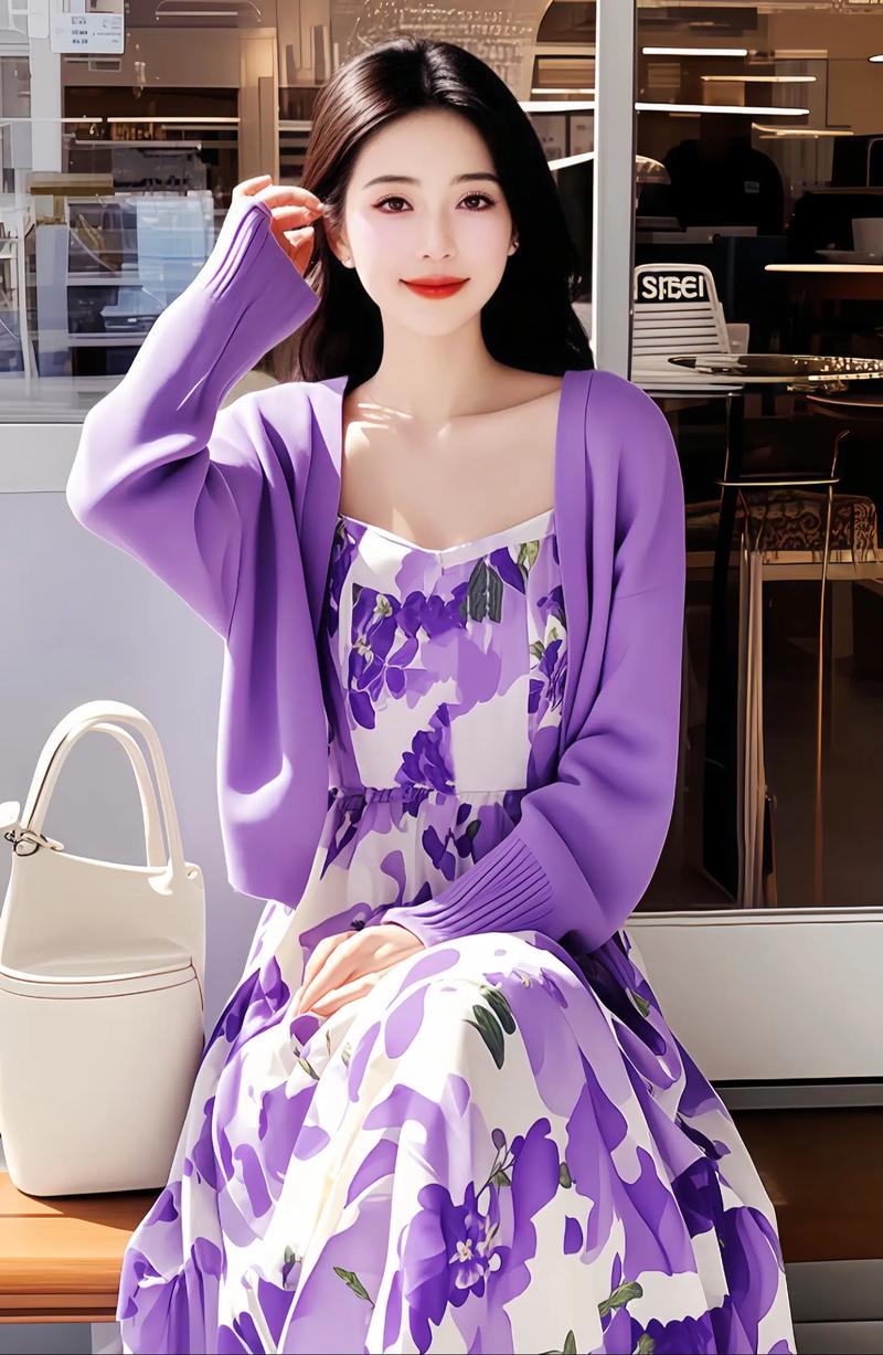 紫色棉质连衣裙怎么搭配