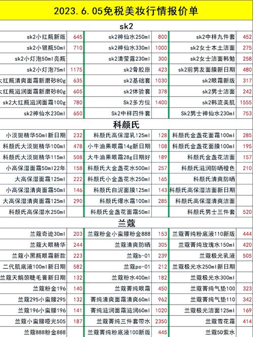 at护肤品产品价格表