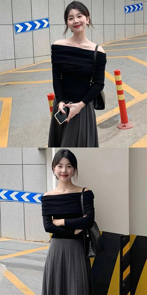 一字领黑色衣服怎么搭配