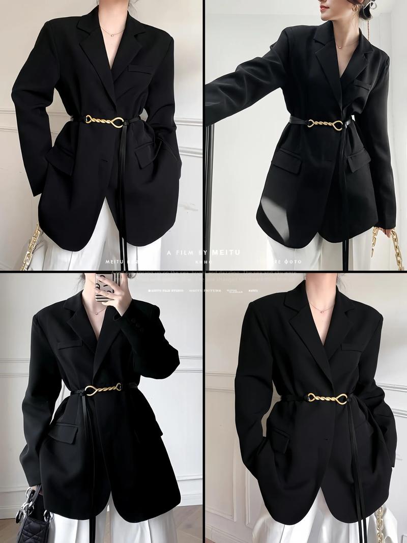 黑色修身西装外套怎么搭配女