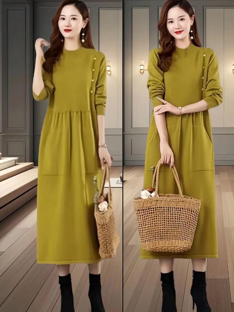 秋季过膝连衣裙怎么搭配图