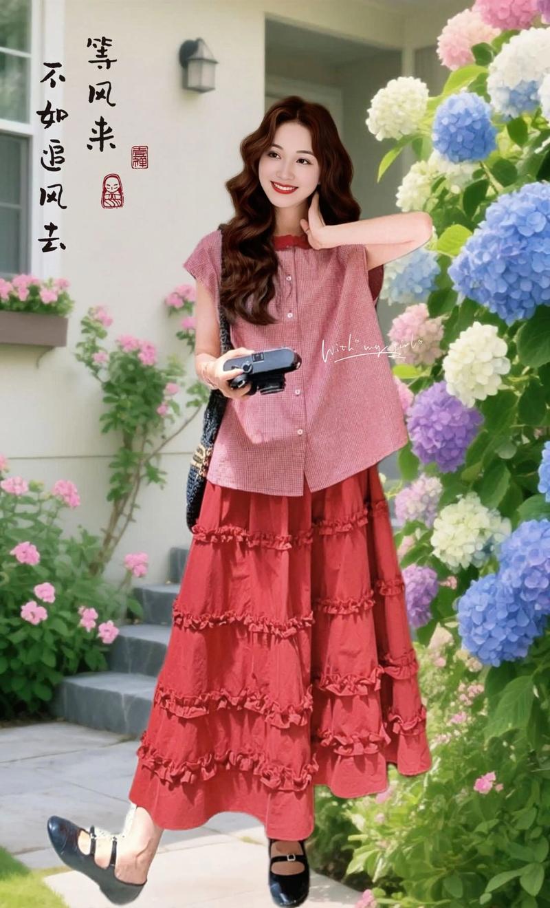 格子红裙怎么搭配