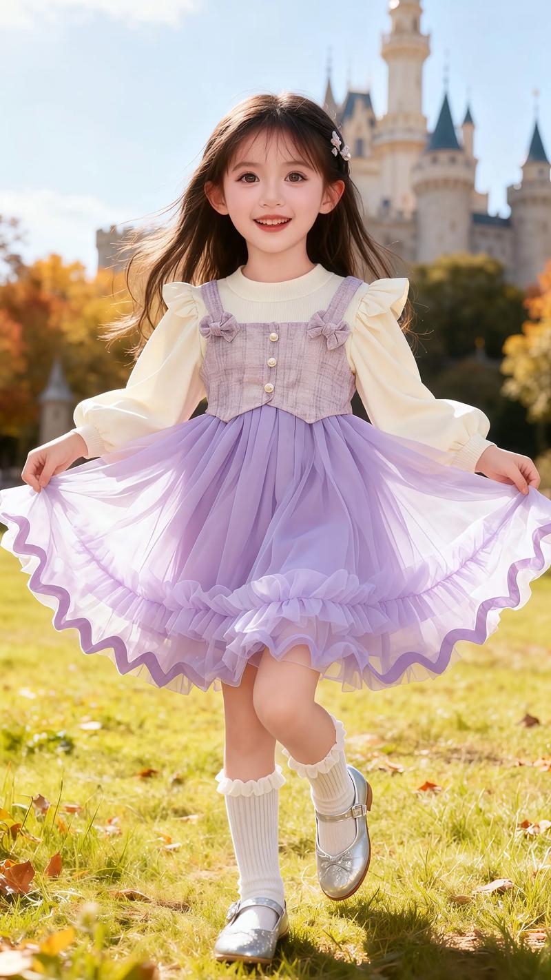 童深紫色纱裙怎么搭配上衣