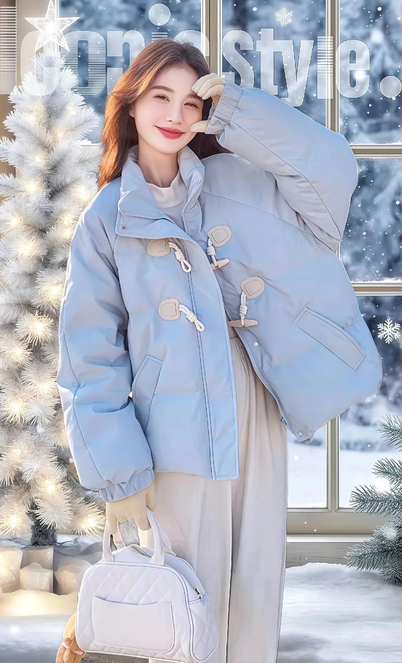 蓝色棉服怎么搭配图片女