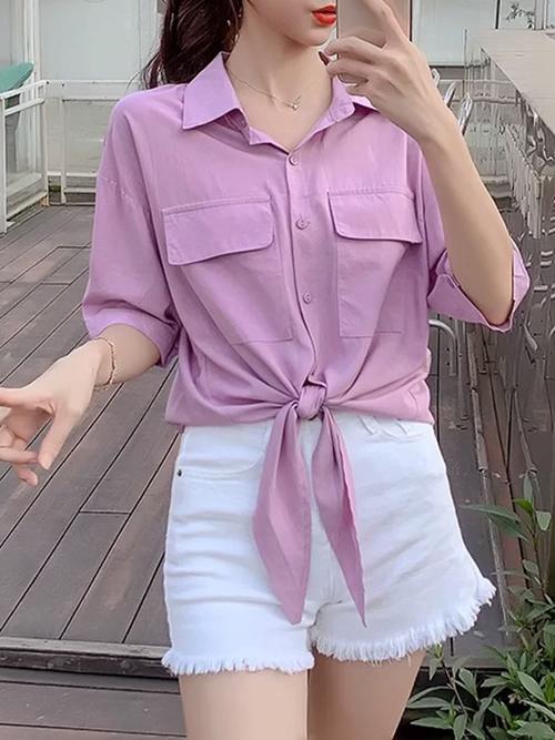 粉色衬衣长款短袖怎么搭配什么外套