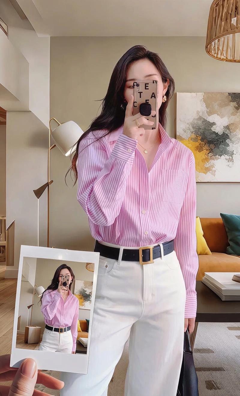 裸粉衬衣怎么搭配衣服