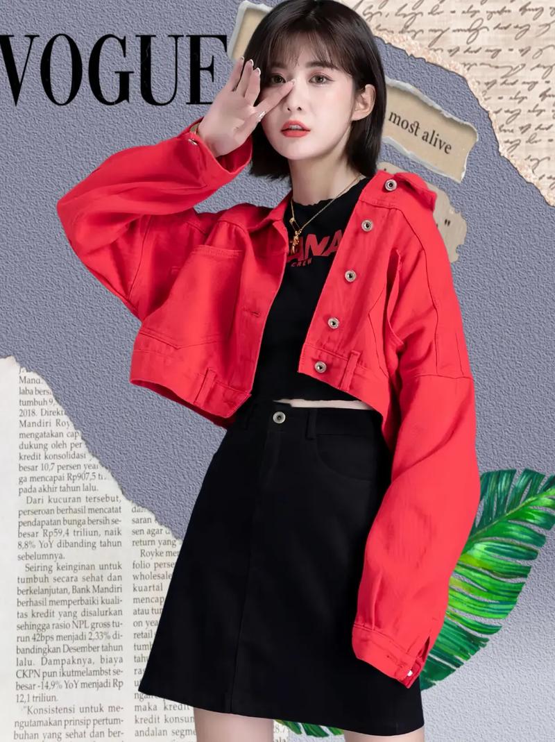 红色牛仔衣服怎么搭配图片